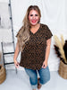 Brown Animal Rib Print Short Sleeve V-Neck Top