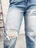 Saige Denim Barrel Jeans W/ Distressed Crochet Detail