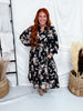 Botanical Floral Print Midi Dress With Tiered Hem