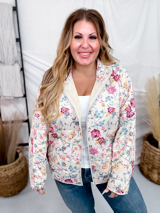 Floral Quilted Zip Up Jacket