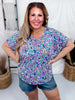 Dolman Sleeve Top with Short Sleeves in Blue Floral