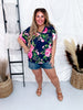 Navy and Pink Rose Print Dolman Sleeve Top