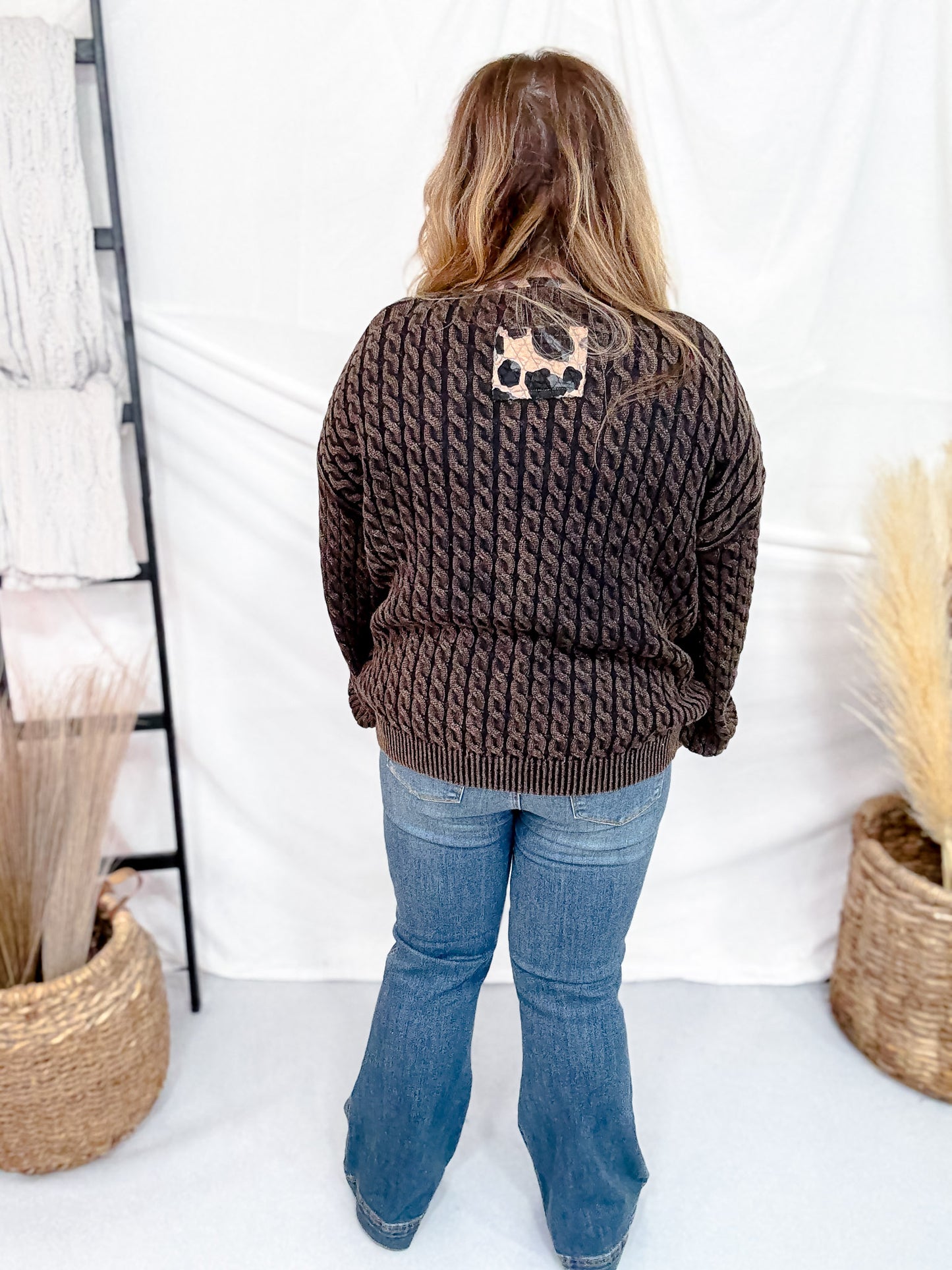 Long Sleeve Relaxed Fit Open Cable Knit Cardigan