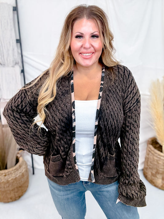 Long Sleeve Relaxed Fit Open Cable Knit Cardigan