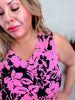 Sleeveless Black and Pink Floral V-Neck Top