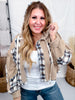 Waffle Knit Hi-Low Midi Hoodie With Plaid Accents