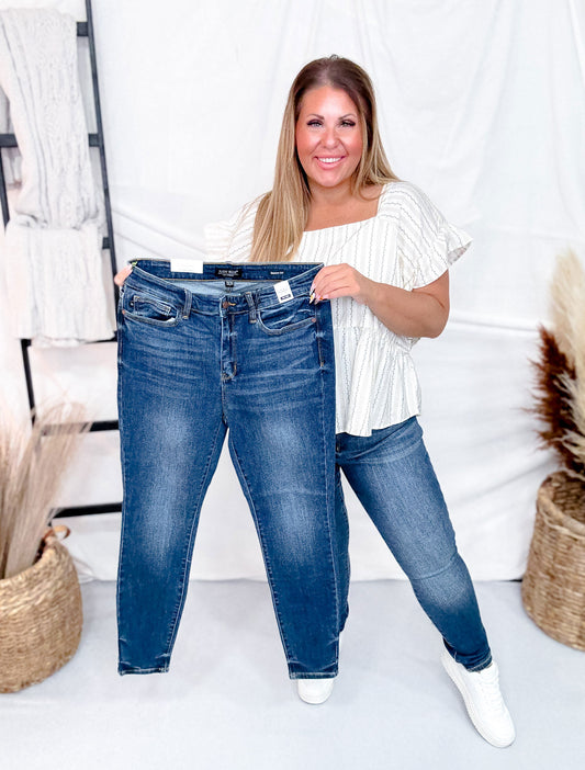 Judy Blue Core Mid-Rise Skinny Jeans With Hand-Sanding