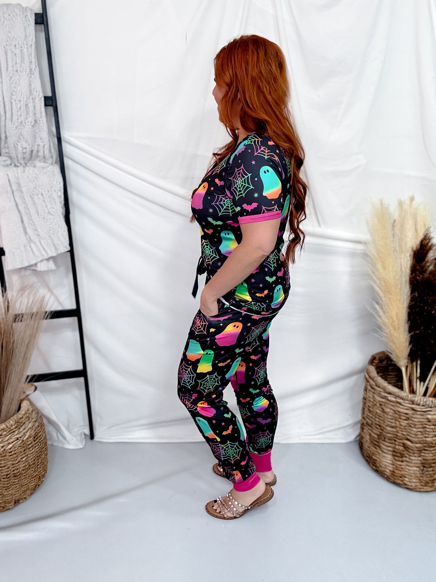 Neon Halloween Short Sleeve Top & Joggers Loungewear Set