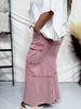 Wide Leg Pull On Cargo Pants in Faded Plum