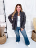 Long Sleeve Deep Charcoal Button Down Top W/ Studding Details