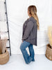 Long Sleeve Deep Charcoal Button Down Top W/ Studding Details