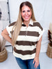 Taupe And Brown Striped Short Sleeve Top
