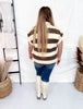 Taupe And Brown Striped Short Sleeve Top