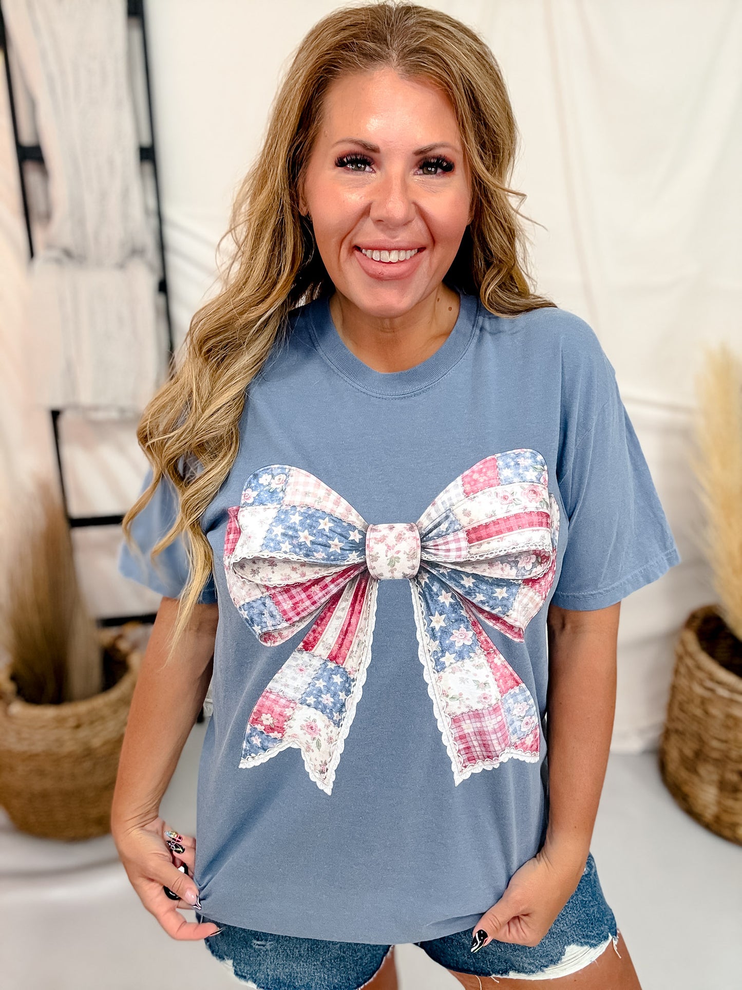 Patriotic Coquette Bow Short Sleeve Graphic Tee