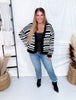 Long Sleeve Knit Black & White Cardigan W/ Button Down Front