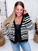 Long Sleeve Knit Black & White Cardigan W/ Button Down Front