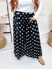 Black & White Polka Dot Pleated Cropped Wide Leg Pants