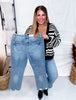 Judy Blue Mid-Rise Vintage Wash Distressed Hem Kick Flare Jeans