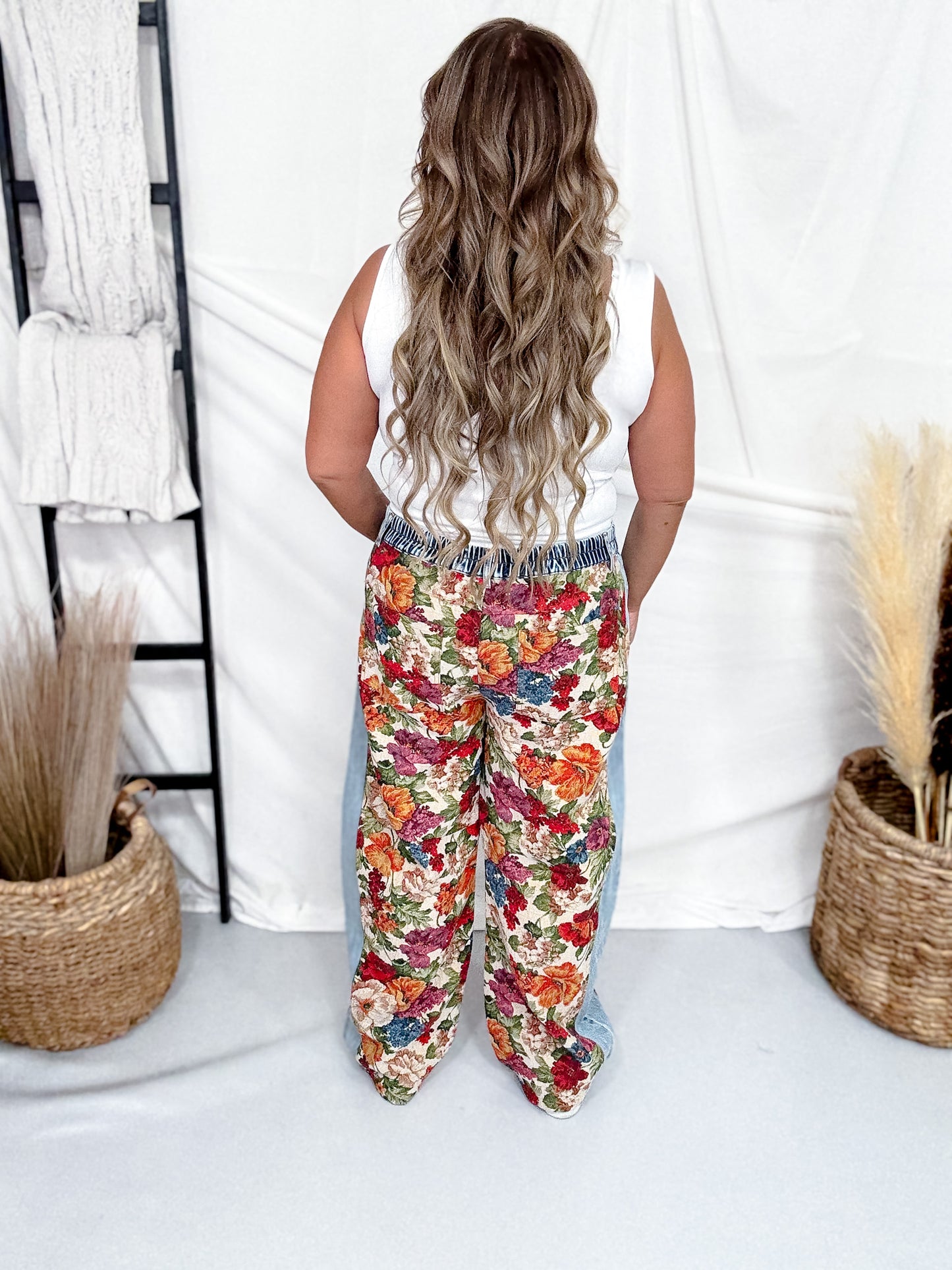Tapestry Floral Panel Denim Pants