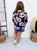 Navy & Cream Floral Print Split V-Neck Blouse