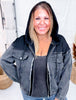 Long Sleeve Black Zip-Up Denim Jacket W/ Hoodie Feature
