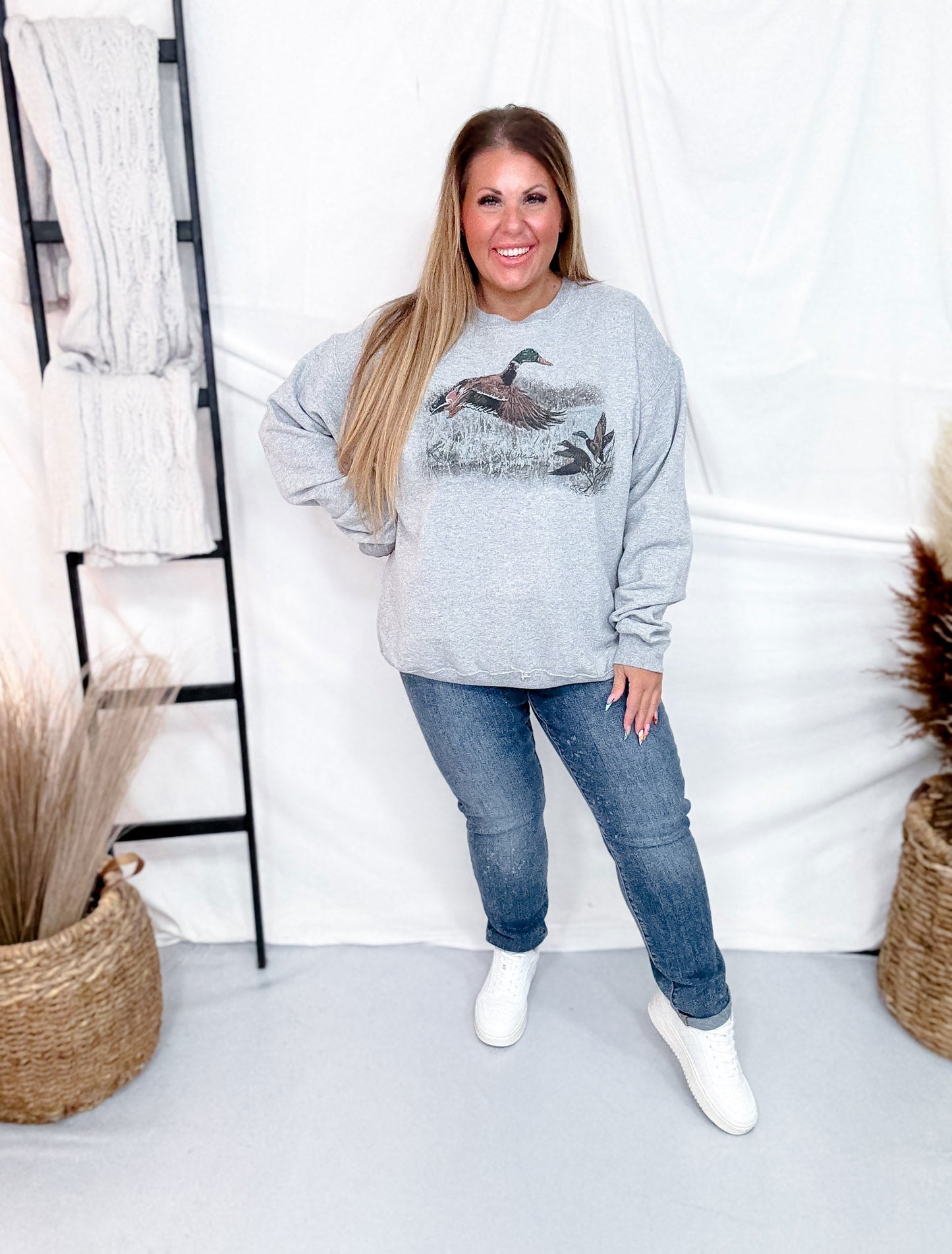 Retro Duck Scene Grey Long Sleeve Sweatshirt