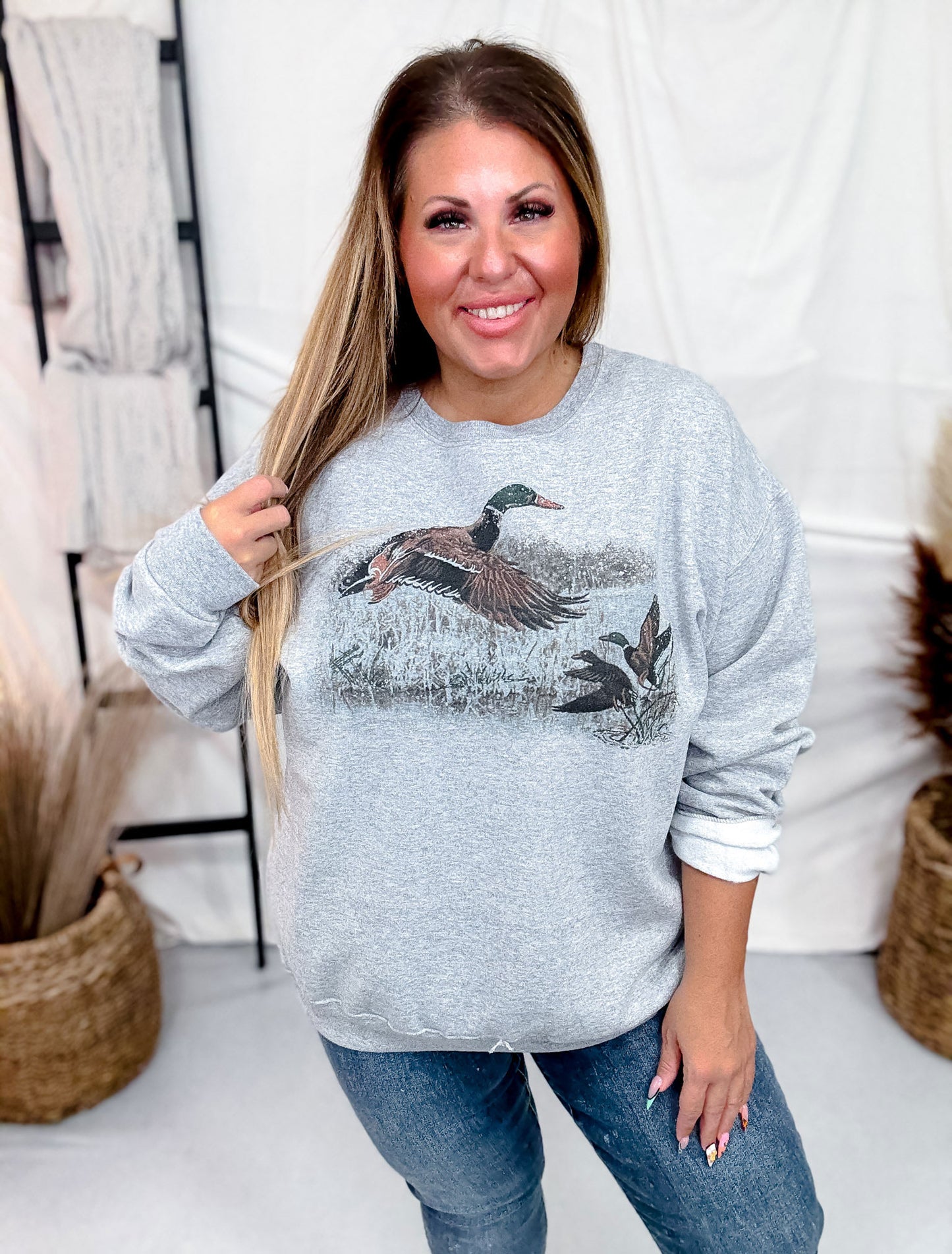 Retro Duck Scene Grey Long Sleeve Sweatshirt