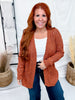 Rust Brown Long Sleeve Cable Knit Open Front Cardigan