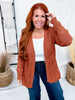Rust Brown Long Sleeve Cable Knit Open Front Cardigan