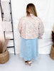 Washed Floral Printed Cropped Denim Jacket