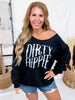 Dirty Hippie Black Off The Shoulder Cut Neckline Sweatshirt