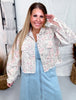 Washed Floral Printed Cropped Denim Jacket