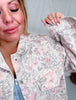 Washed Floral Printed Cropped Denim Jacket