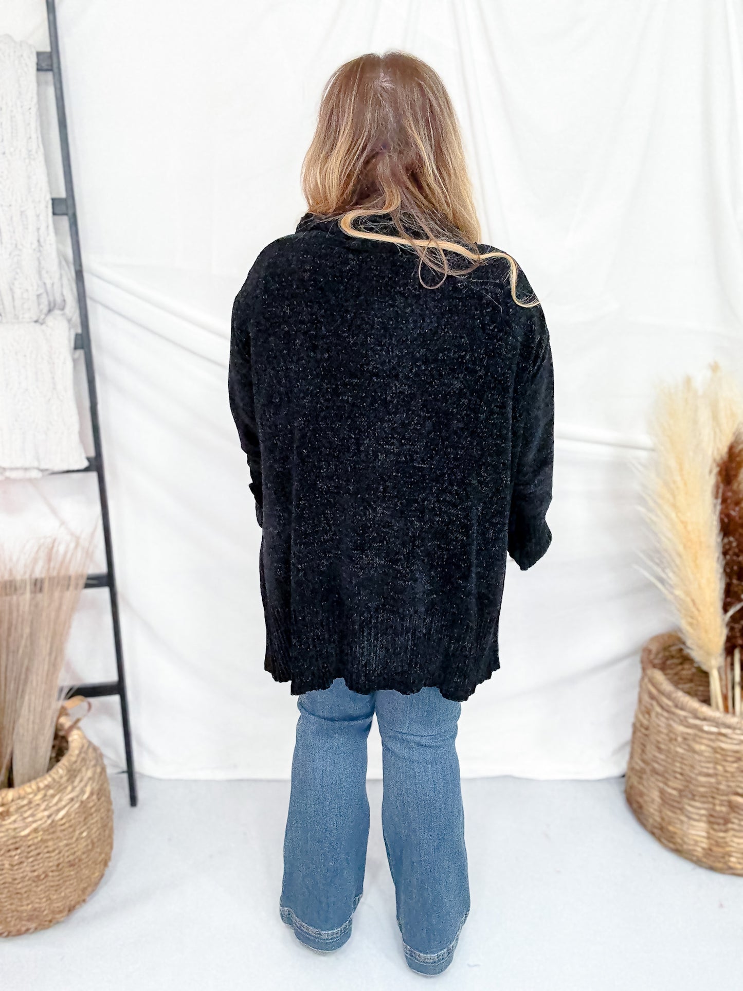 Solid Black Long Sleeve Knit Open Cardigan W/ Pockets