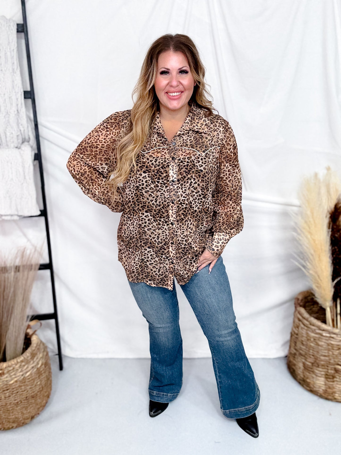 Western Wild Long Sleeve Button Up Animal Print Top