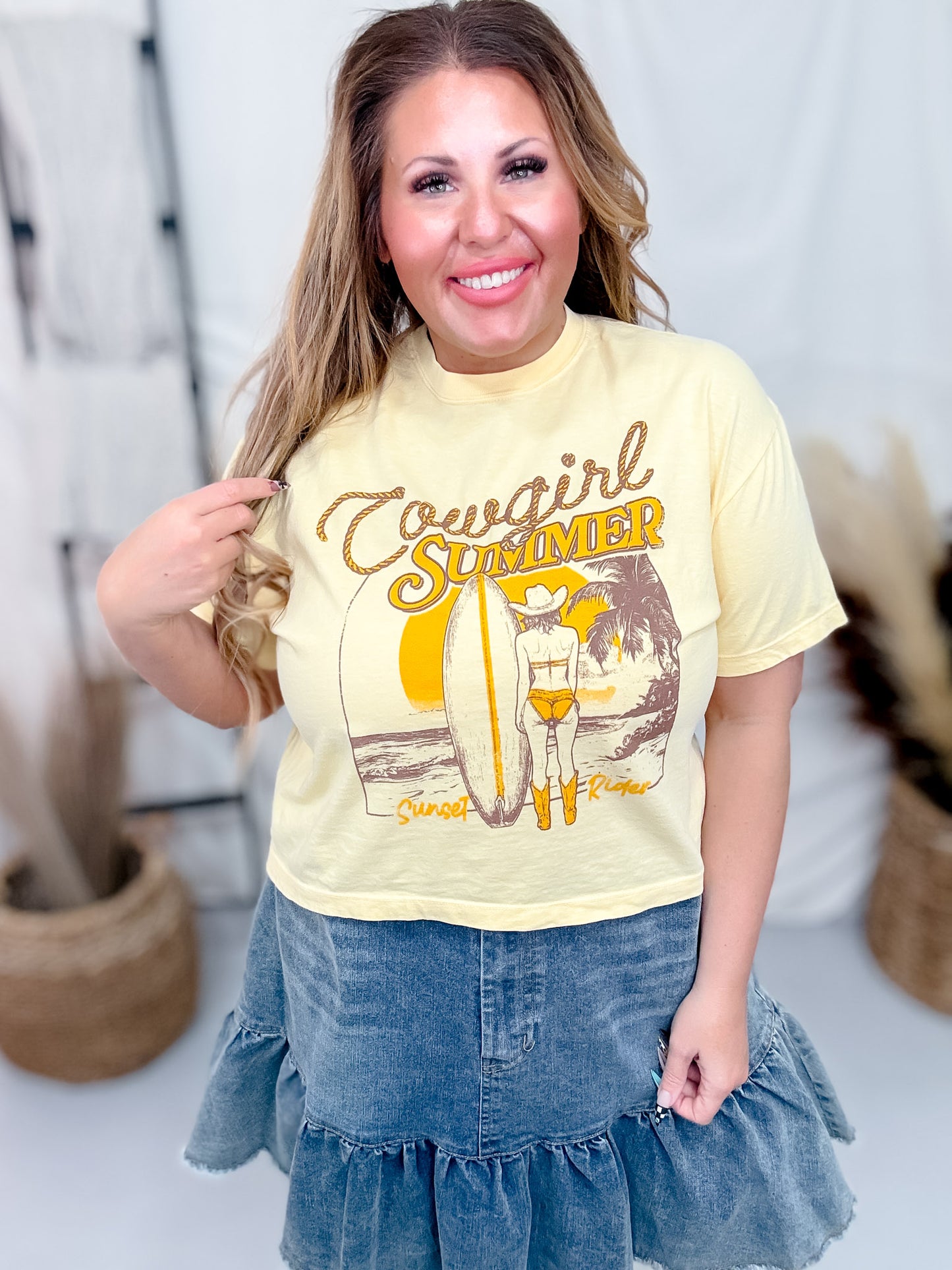 Cowgirl Summer Beach Vibes Graphic Midi Shirt