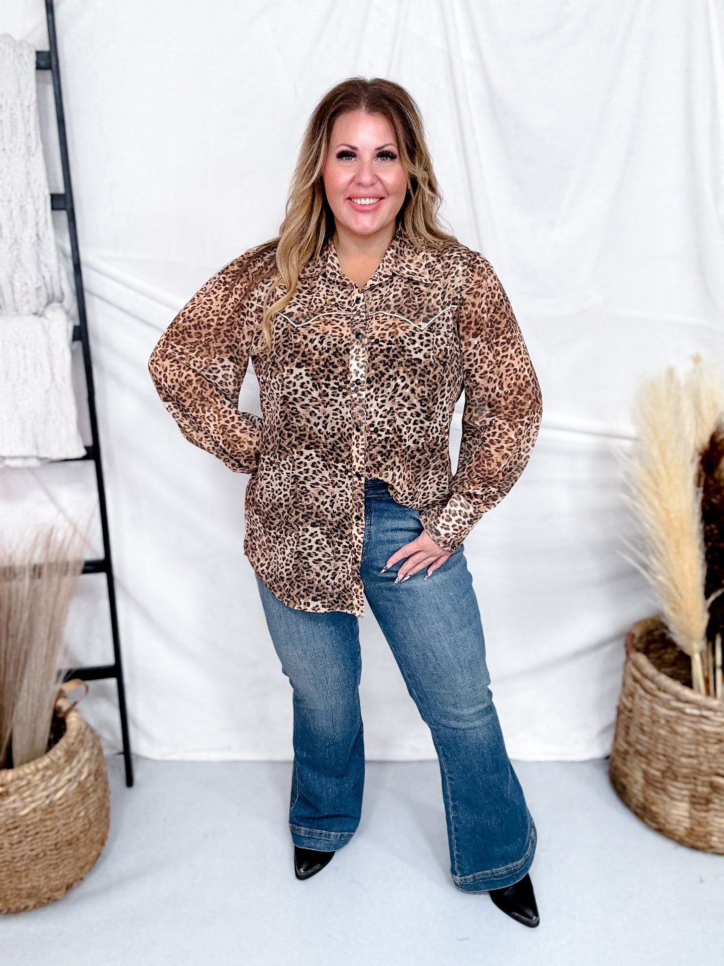 Western Wild Long Sleeve Button Up Animal Print Top