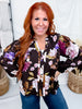 Mystic Violet Floral Print Balloon Sleeve Top W/ Split Neckline