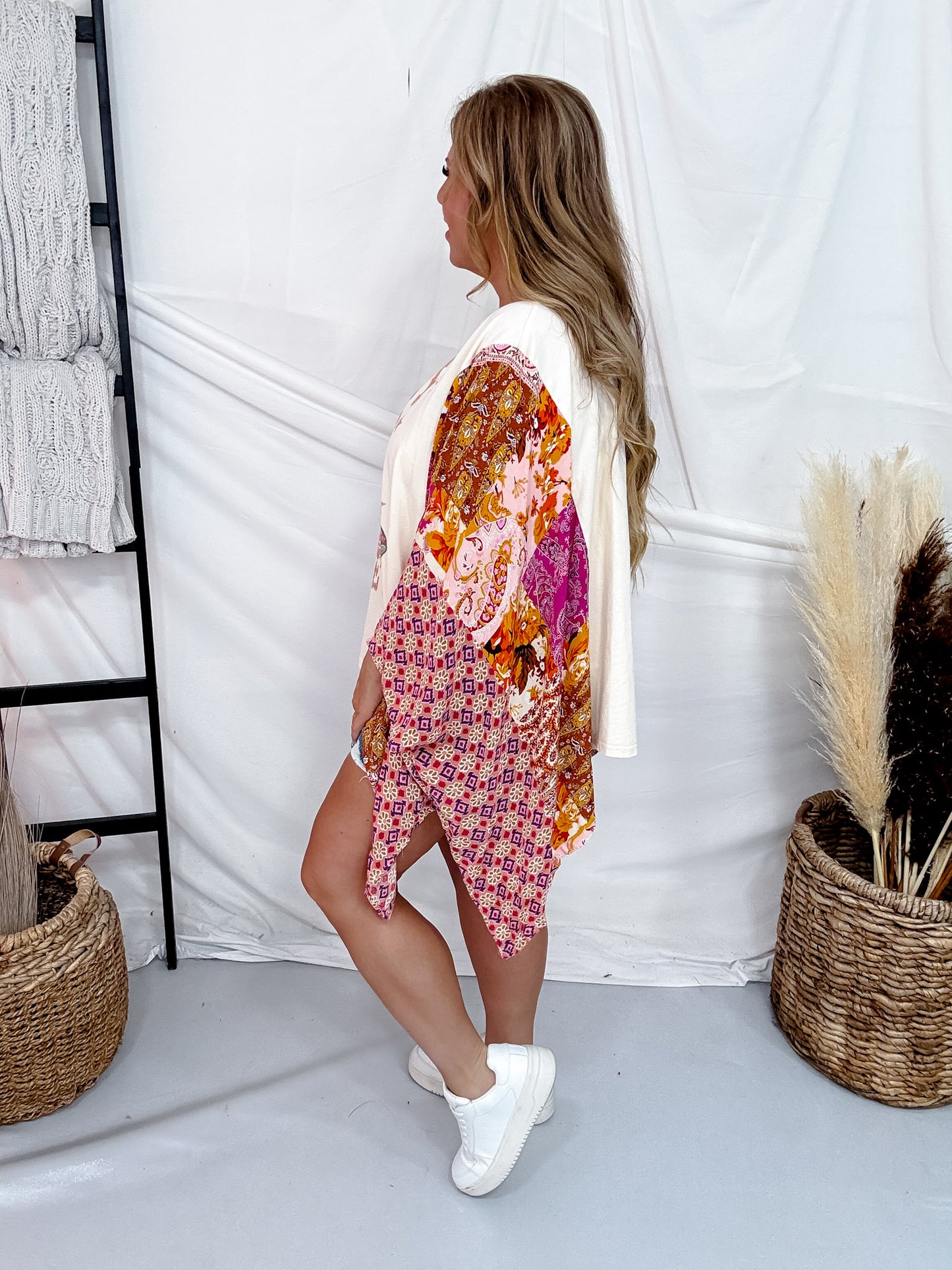 Cowboy Take Me Away Mixed Print Poncho Top