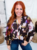 Mystic Violet Floral Print Balloon Sleeve Top W/ Split Neckline