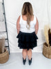 Black Tiered Shirring W/ Lace Trim Mini Skirt