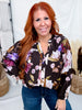 Mystic Violet Floral Print Balloon Sleeve Top W/ Split Neckline