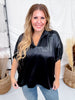 Metallic Black V-Neck Short Dolman Sleeve Top