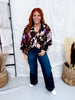 Mystic Violet Floral Print Balloon Sleeve Top W/ Split Neckline