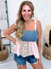 Mixed Floral Print Babydoll Top With Smocked Bodice & Tie Straps