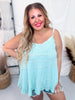 Aqua Ribbed Tank Top with Embroidered Floral Details