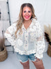 Floral & Crochet Button Down Hooded Long Sleeve Top