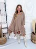 Light Brown 3/4 Sleeve High Low Tunic Dress With Ruffled Hems