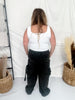 Black Washed Elastic Waist String Point Big Pocket Trousers