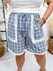 Blue Plaid Drawstring Shorts With Lace Trim